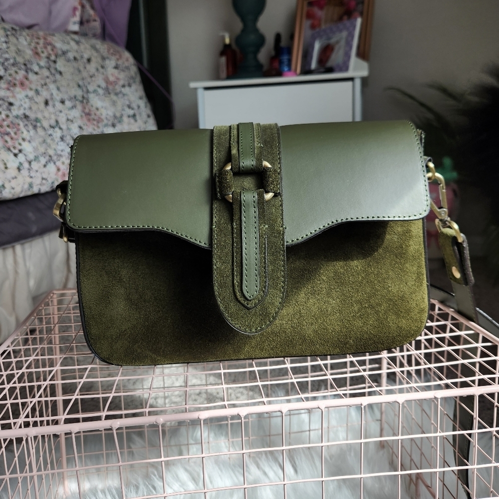 Genuine Leather Olive Green Crossbody Bag